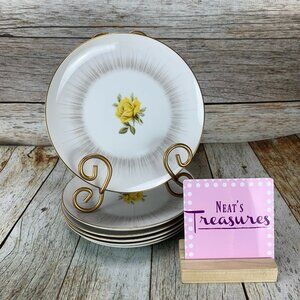 Vintage Sango Fine China DAWN Yellow Rose Gold Trim Bread Side Plates Set Five
